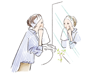 洗顔後、鏡を見るとシミ、シワが気になり、気分が落ちる。ケアしなきゃいけないんだろうけど...。